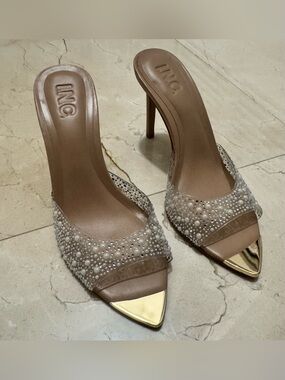 INC clear, silver & gold clear embellished heels with rhinestone pearls